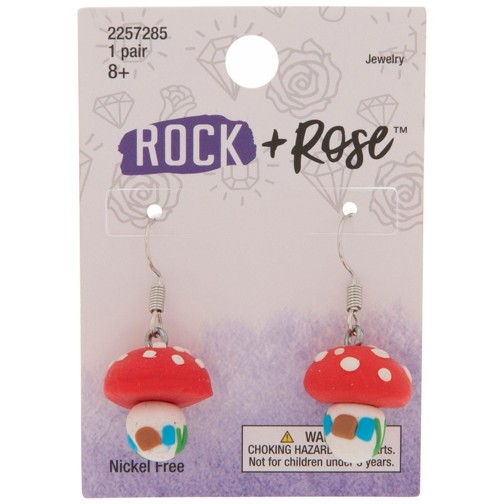 Rock + Rose Mushroom House Dangle Earrings NEW